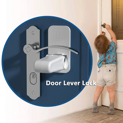 Child and pet safety door lever lock in FS16 Apple White, made from durable ABS material