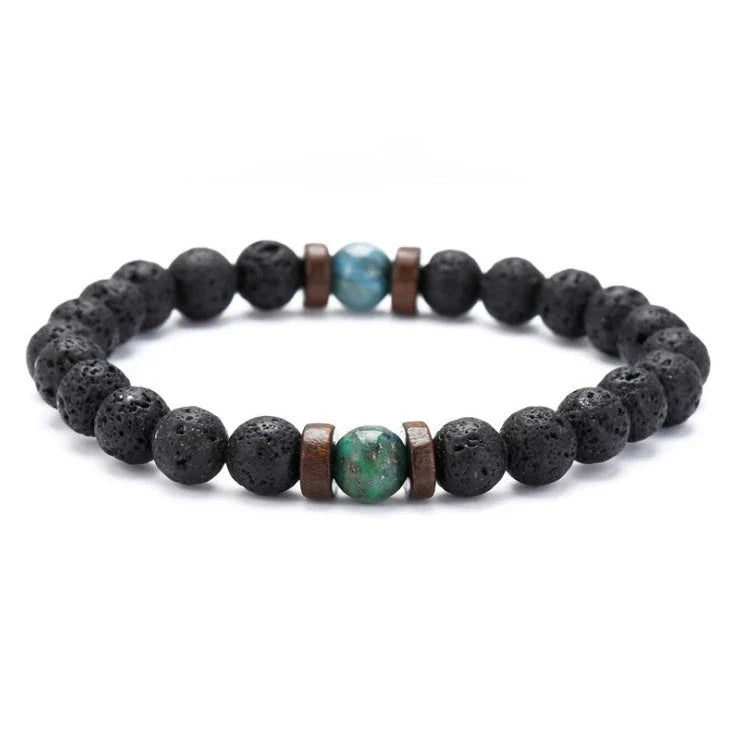 Men's black volcanic stone bracelet with unique stone combinations