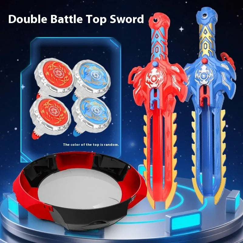 Plastic gyro toy with launcher and red battle plate for children ages 7-14