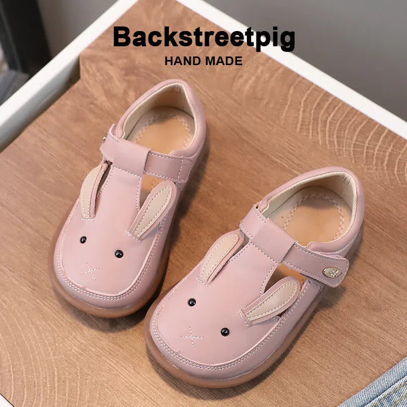 Children's small leather shoes non-slip soft sole girl cute princess cartoon shoes pink low top Velcro fastening