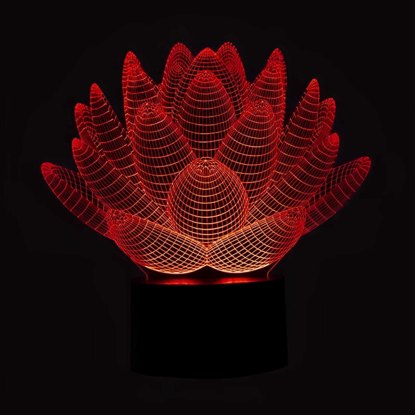 White acrylic lotus-shaped LED night light with touch control on a wooden surface
