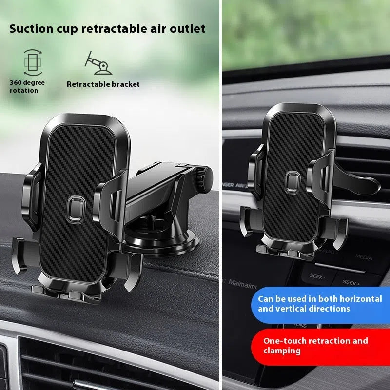Black plastic car mobile phone bracket clipped onto car air outlet vent