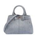 Women's soft PU shoulder handbag in denim blue and white colour options