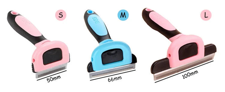 Blue and Pink Pet Hair Removal Comb for long straight hair, sizes S, M, L
