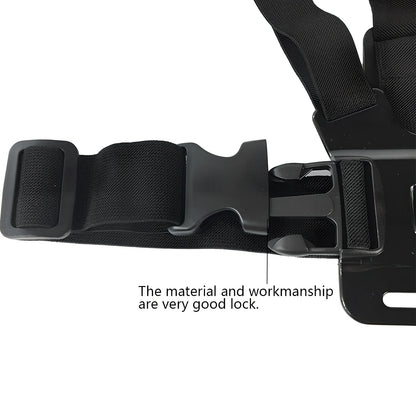 Black adjustable mobile phone chest mount harness with universal clip for 4-5.5 inch smartphones, 30x30cm size for outdoor activities