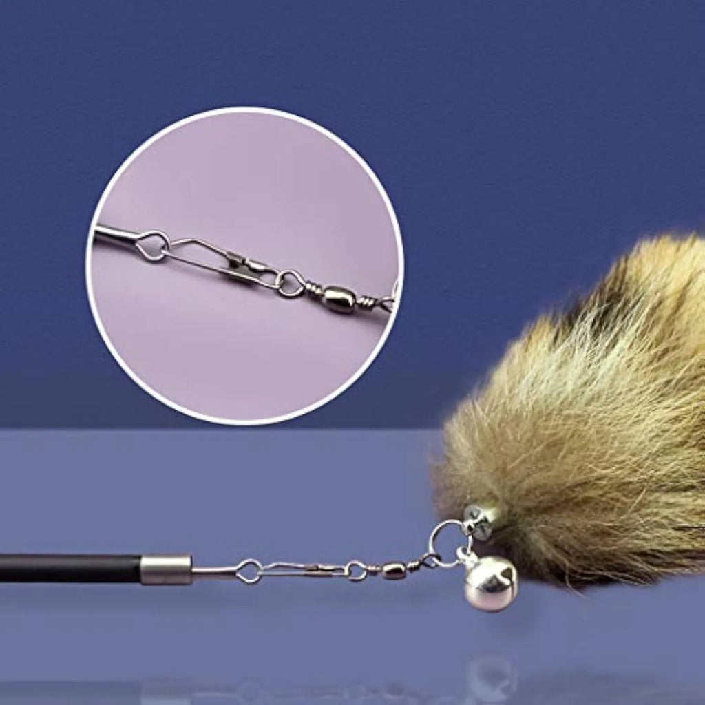 Black cat toy wand teaser with long elastic string for interactive play with cats