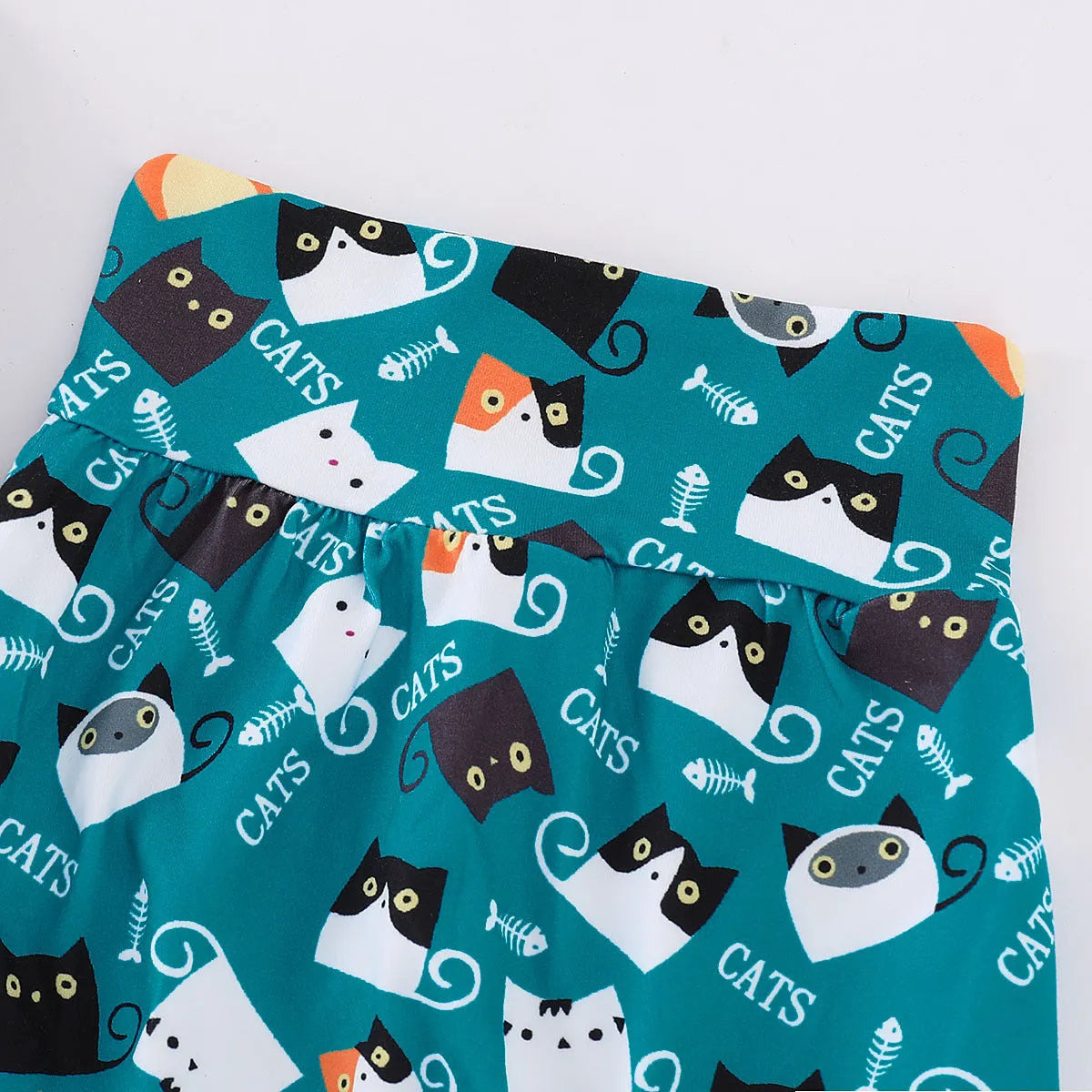 Cute cat print cotton pants suit for infants and young children in picture colour