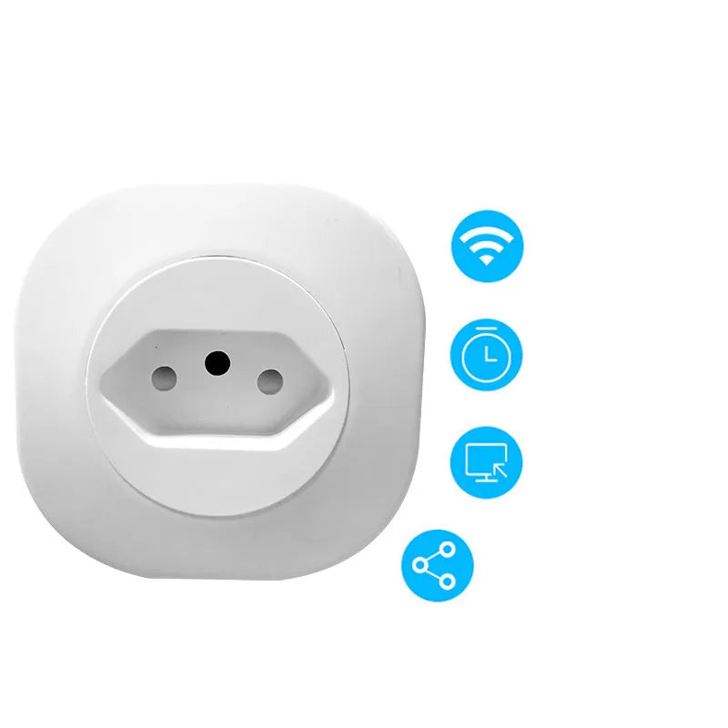 Compact square 70mm smart plug socket with Wi-Fi for voice control, 16A 3520W rating.