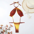 New split pure color slimming bikini swimsuit red gradient backless high elasticity briefs style