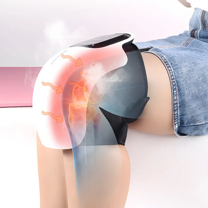 Smart knee massager with adjustable straps and LED display showing intensity levels