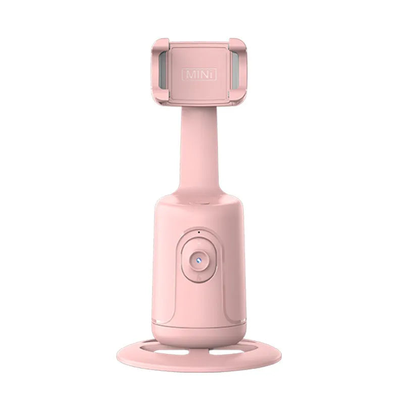 New automatic tracking stabiliser in dark black ABS plastic with 360-degree rotation on a desktop, USB cable attached