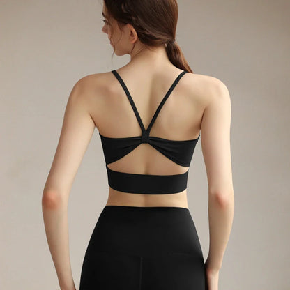 Women's yoga vest with fixed double-shoulder straps in tide blue colour