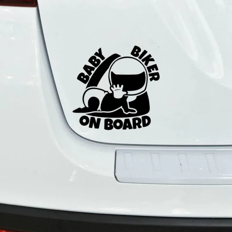 BABY ON BOARD reflective car sticker in black and white options for vehicle windows