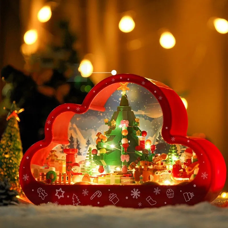 Christmas themed building block night lamp with decorative mirror frame and soft LED lighting