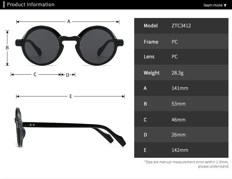 European American retro artistic round sunglasses with black frame and gray lenses, full-frame plastic design