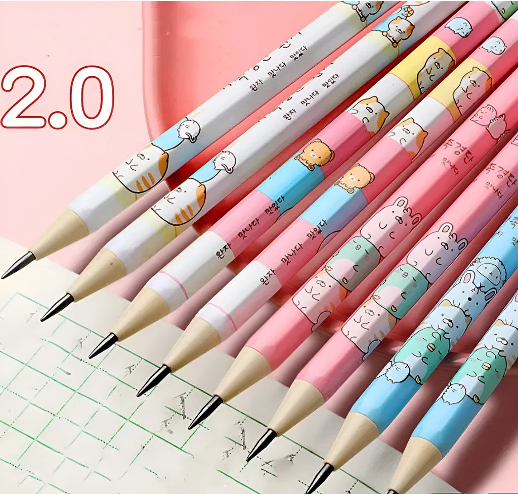 Children's plastic mechanical pencil with replaceable 2B thick leads in cartoon colours
