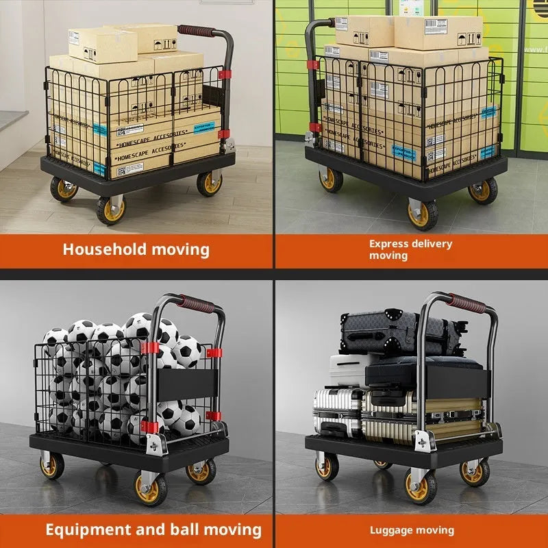 Folding platform truck with fence 72x48 black high-strength engineering plastic