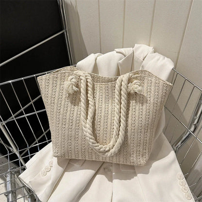 Women's fashion straw large capacity shoulder tote bag in beige
