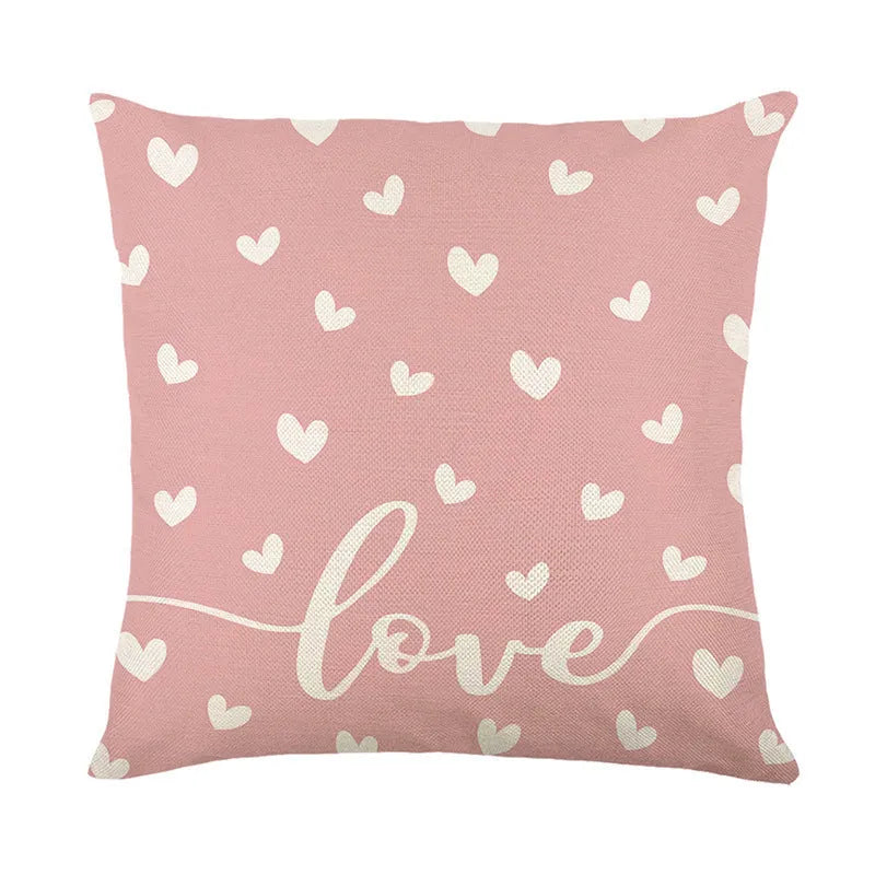 Plaid and heart print decorative pillow cover for Valentine's Day, shown in assorted colours.