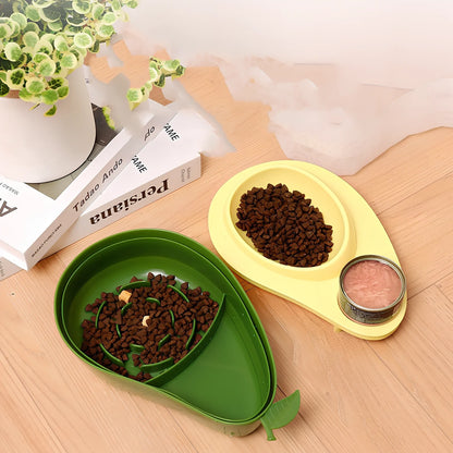 Avocado-shaped pet feeder with automatic water dispenser and separate food bowls in moonlight grey