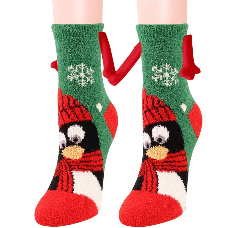 Christmas couple socks with magnetic suction feature in various animal patterns