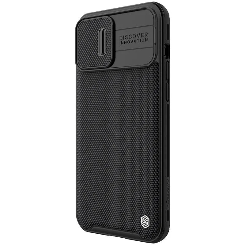 Black textured UniPro PC and TPU protective phone case for Apple iPhone 13 models.