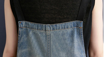 Women's denim suspenders in blue, Korean style design with adjustable straps