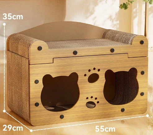 Durable sisal cat scratch board with integrated nest, perfect for protecting furniture and providing comfort for your cat