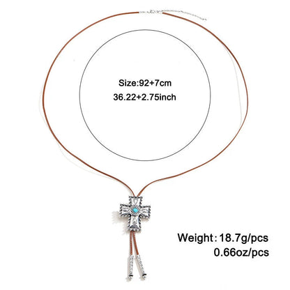 Retro Turquoise Cross Necklace with heart-shaped alloy pendant