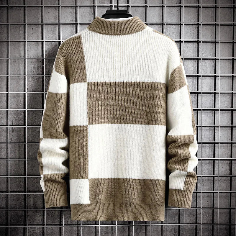 Thickened modal men's casual cardigan sweater coat in colour block design, loose fit, available in sizes M to 4XL