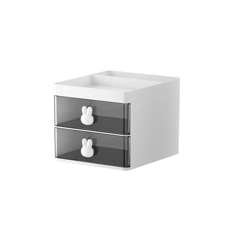 Transparent drawer desktop storage organiser box with internal partitions in pink colour
