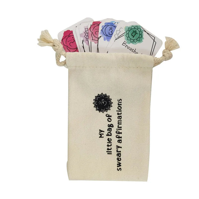 Set of 16 funny affirmation cards with colourful healing series designs in greeting card bag size