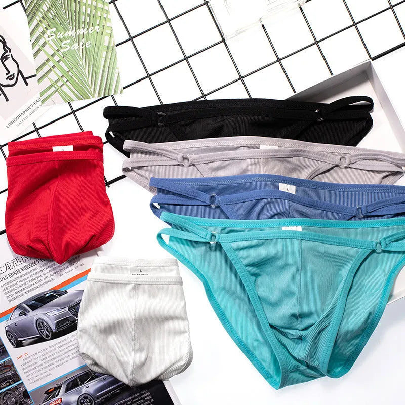 Men's ultra-thin ice silk quick-drying low-waist briefs in solid colour, rib knit polyester, front view