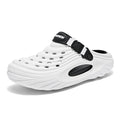 Men's white EVA platform slippers with hollow out design on a casual background