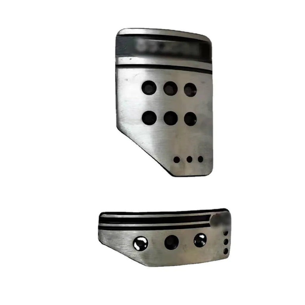 Aluminium alloy manual transmission car pedal set showing brake, clutch and accelerator pedals with mounting hardware