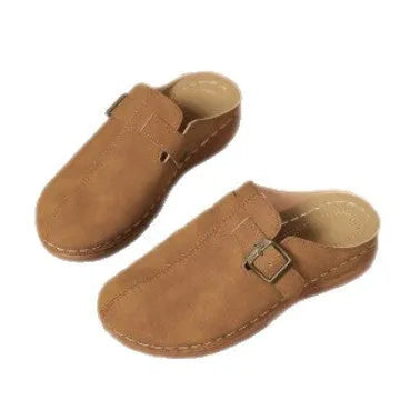 Women's casual wedge slippers in black with closed toe design and rubber sole