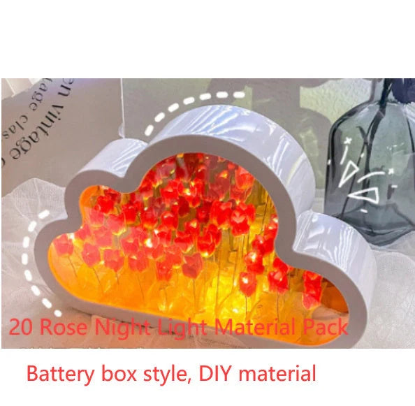 DIY Tulip Night Lamp with LED light and decorative mirror in pink, purple, or blue