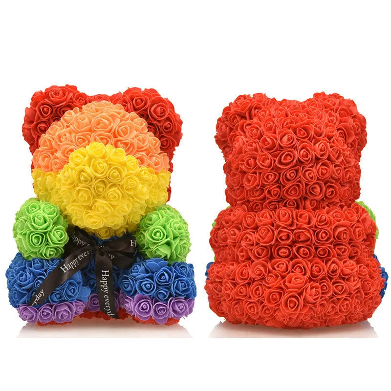 Preserved flower bear 40cm rainbow bow tie white bear with rainbow heart polyethylene foam handmade