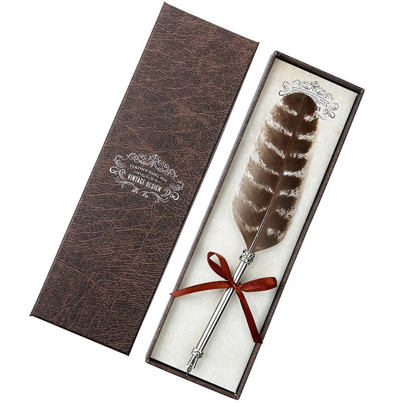 European Retro Feather Pen with stainless steel shell and gift box packaging
