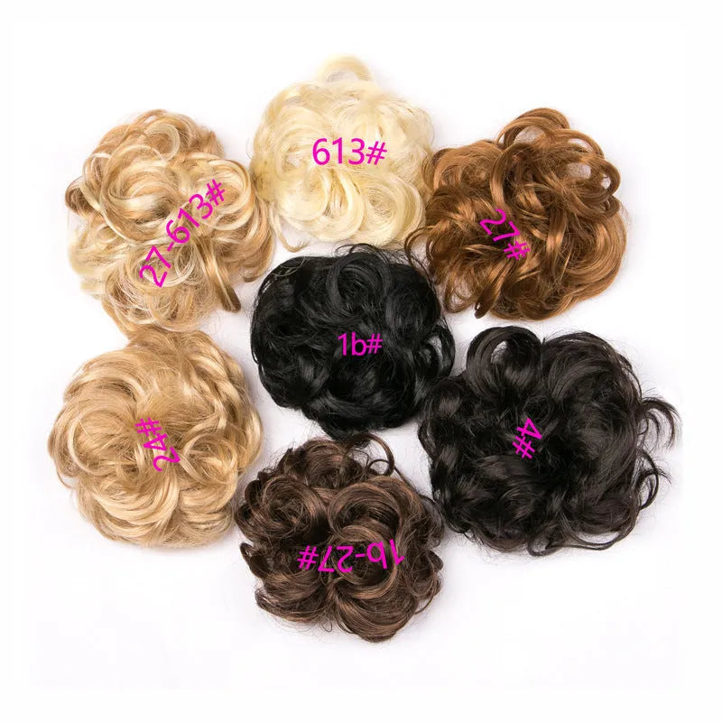 Fluffy drawstring curly hair bun in black with high-temperature wire core for women