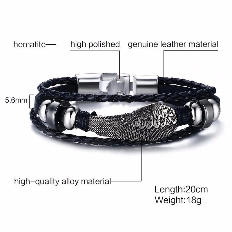 Alloy lucky figure 8 leather bracelet with adjustable leather strap and stainless steel accents