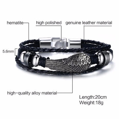 Alloy lucky figure 8 leather bracelet with adjustable leather strap and stainless steel accents