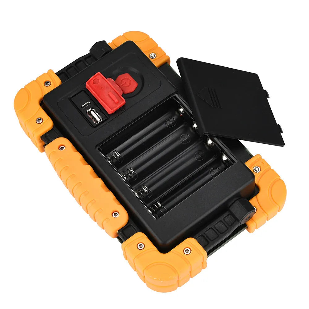 Yellow aluminium alloy 50W COB work light with wide beam and USB charging cable