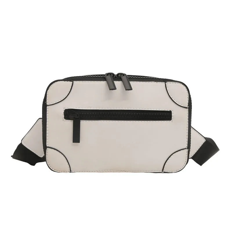 Square PU leather women's crossbody bag with single strap and sewing line details