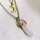 Moon Hexagonal Column Pendant - Geometric women's alloy necklace with electroplated finish