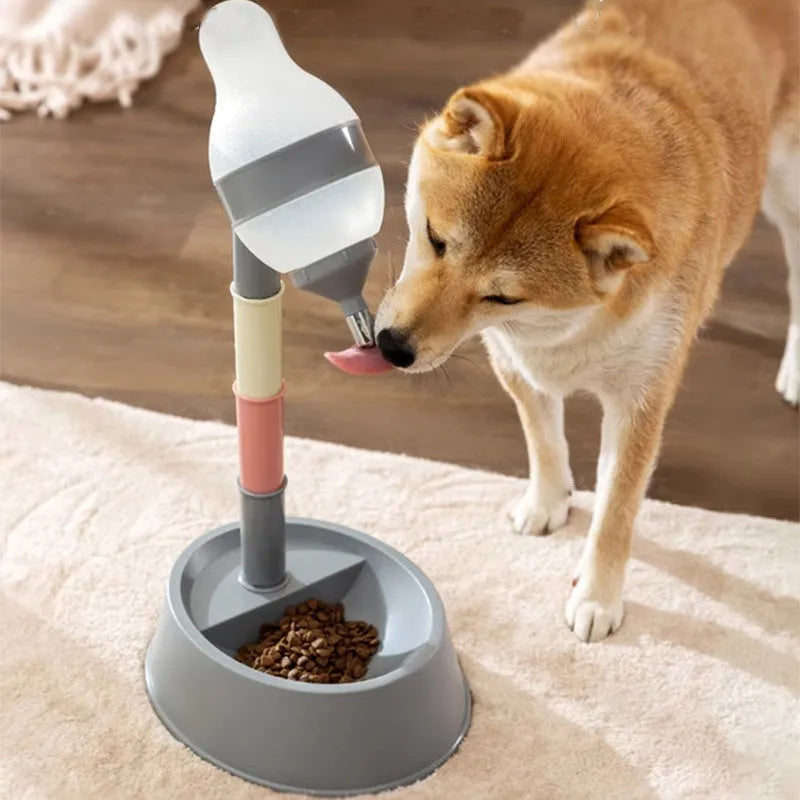 Green height-adjustable standing water dispenser for pets with a separate bowl and water receptacle