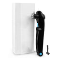 Black folding electric body shaver for men on a white background.
