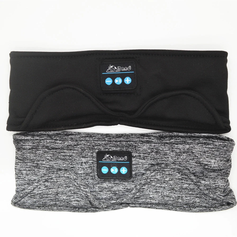 Bluetooth music headband with sleep scarf functionality in grey and black