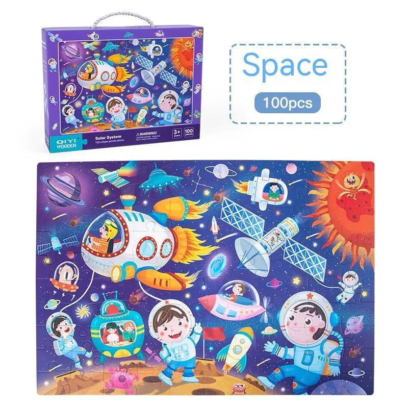 Children's paper jigsaw puzzle colour box with animal theme and storage bag, 23x18x6.5 cm