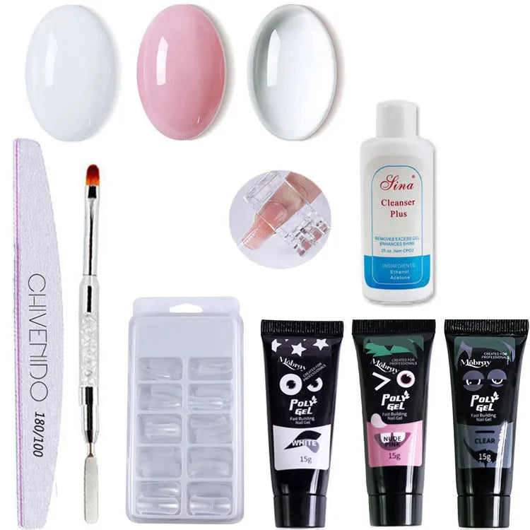 Nail crystal extender set with gel, 100 nails in 245 styles, tools and polishes
